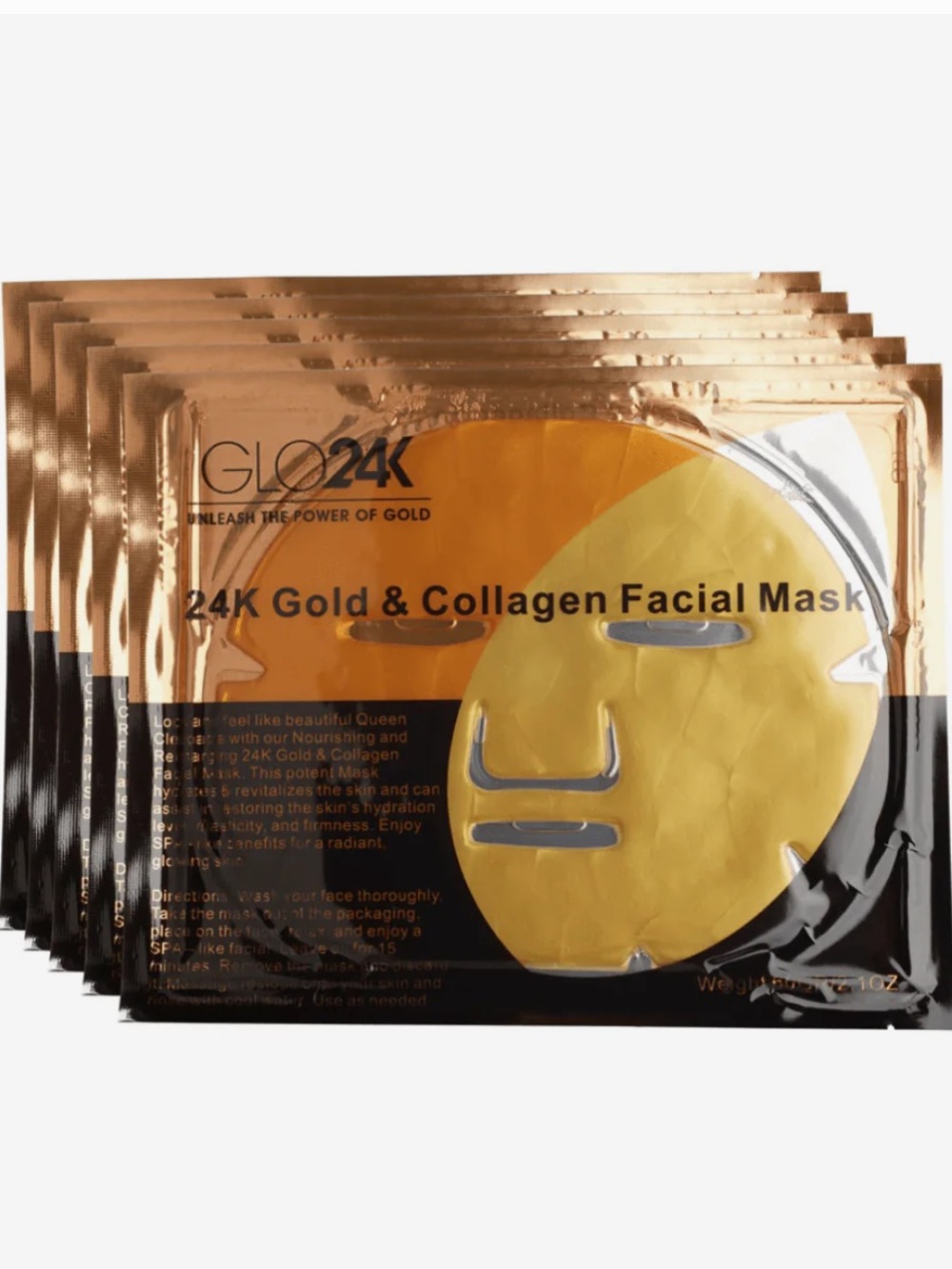 GLO24K 24K Gold & Collagen Facial 5 Piece Mask Set BRAND NEW/SEALED